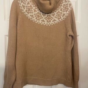 Talbots Tan Cowl Neck Sweater with White Pattern